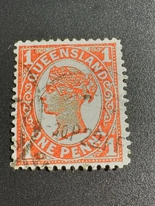 Queensland, Australia Stamp 1895-96  Scott # 109, One Penny, Red Used - Picture 1 of 2
