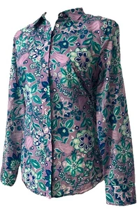 Blusa Talbots Mujer Botón Top Púrpura Verde Floral Talla Pequeña - Imagen 1 de 5