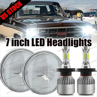 For GMC C15/C25 C35 1975-1978 Pair 7"inch Round LED Headlights DRL High Low Beam - Image 1 of 4