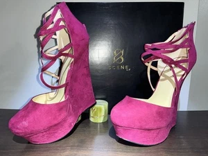 SCENE Platform Suede Strappy Sandal Wedge Pump Closed Toe Zip Women’s Size 8.5 - Picture 1 of 8