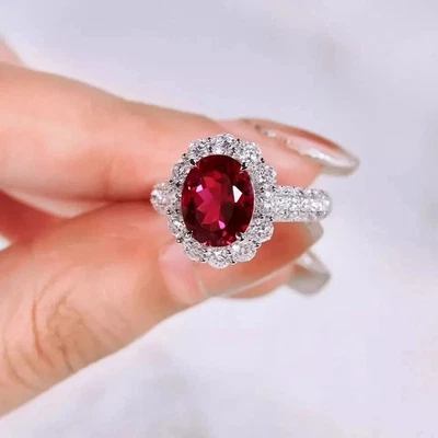 4.50 Ct Oval Cut Natural Red Ruby Diamond Engagement Ring 14K White Gold Siz 6.5 - Image 1 of 4