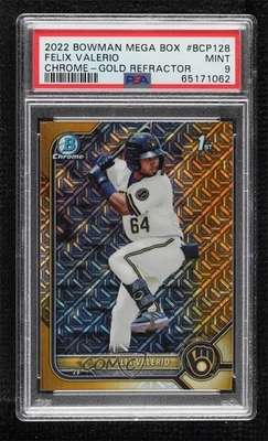 2022 Bowman Mega Box Gold Mojo Refractor /50 Felix Valerio #BCP-128 PSA 9 MINT - Image 1 of 2