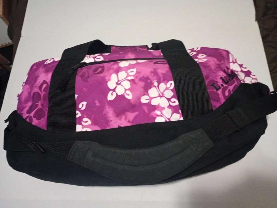 Bolso de Lona LL Bean Adventure Púrpura Hibisco Floral Mediano 23x11x11" Llevar a Mano Foto 1 de 4