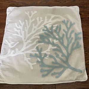 Coastal Living Blue White Coral Beige Pillow Case 19” X 19” Cover Only - Picture 1 of 6