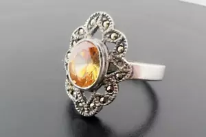 Ring .925 Sterling Silber Citrin Edelstein mit Topas Akzenten Damen Größe 6,5 - Bild 1 von 8