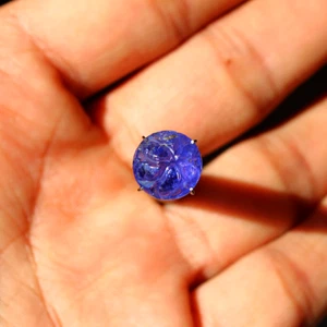 Certified 5 Cts Natural Tanzanite Top Quality 10.1MM Carving Cabochon Gemstone - Picture 1 of 19