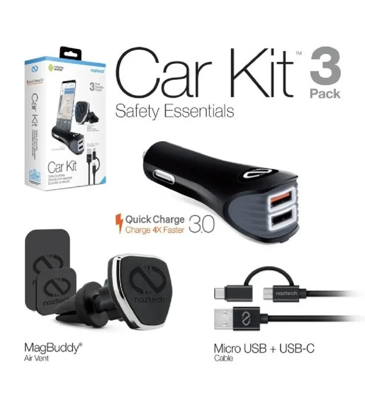 New Naztech Essential Cell Phone Car Kit USB-C Cable Vent Mount Car Charger - Image 1 of 1
