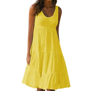 Womens Summer Smock Dress Ladies Holiday Beach Casual Loose Frill Mini Sundress - Picture 1 of 21