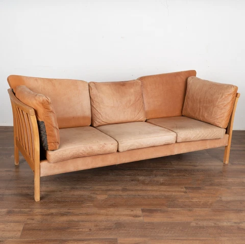 Mid Century Modern 3 Seat Vintage Leather Sofa by Stouby of Denmark, Circa 1970 Cover