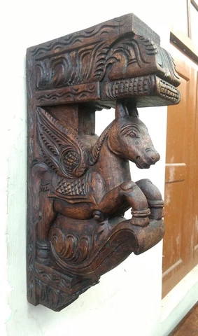 Wall Horse Corbel Wooden Bracket Hand carved Pony Sculpture Statue Home Decor US Cover