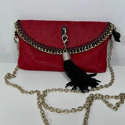 Bolso Bandolera Pequeño Carol Brodie Rojo Piel de Vaca Cuero Negro Correa de Cadena Foto 1 de 4