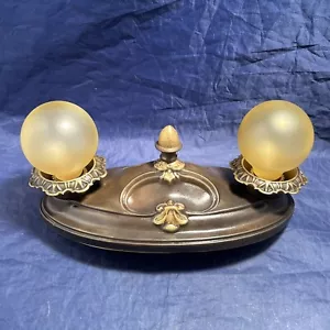 Two Socket Decorative Brass Flush Mount Fixture Rewired Light 68D - Picture 1 of 5