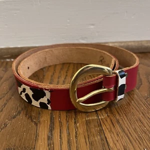 VTG Diane Weiss NYC Red Leather Tooled Cow Print Hand Painted Belt Size M - Picture 1 of 8