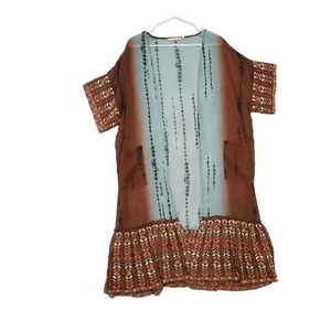 Weiche Umrandung Damen Morgenmantel Überwurf transparent Boho bestickt offen braun blau - Bild 1 von 12