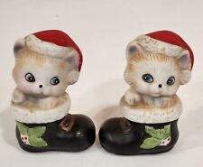 2 Vintage Homco Kitten In Santa's Boot  Cat Christmas Decoration Figurine #8903