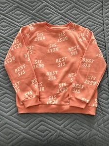 H&M GIRLS Coral Pink Oversized BEST SIS SWEATSHIRT SIZE 8-10 Years LARGE - Picture 1 of 7