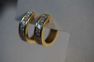 $3500 ~1.30 TCW Diamond 14K Yellow Gold Huggie Hoop Earrings Heavy 7.21 Grams - Picture 1 of 21
