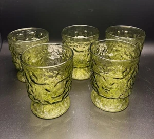 Set of 5 Anchor Hocking Milano Green On-The-Rocks Crinkle Glasses - Picture 1 of 4