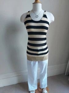 Joseph pure cashmere black and cream stripe tank with gold accents, Size M NWT - Picture 1 of 11