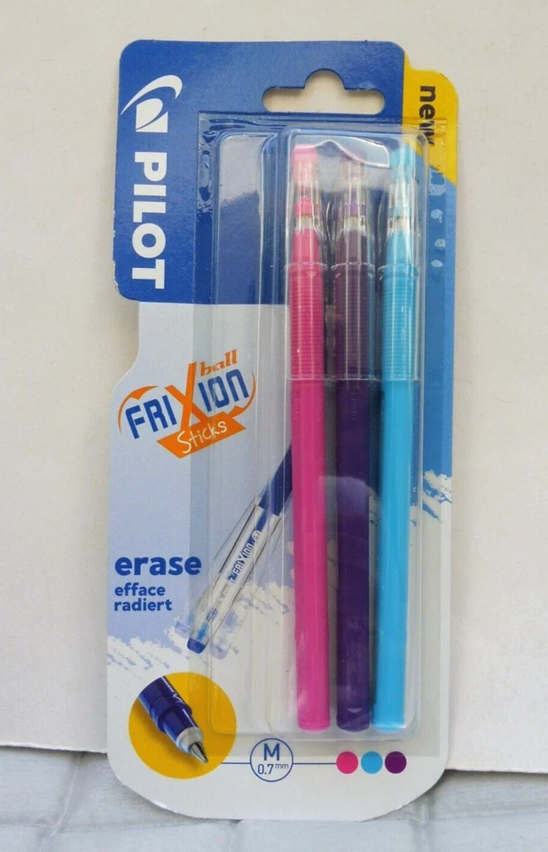 Pilot Frixion Ball Sticks 3er Radierbare Tintenroller M 0,7mm -PINK LILA TÜRKIS - Bild 1 von 1