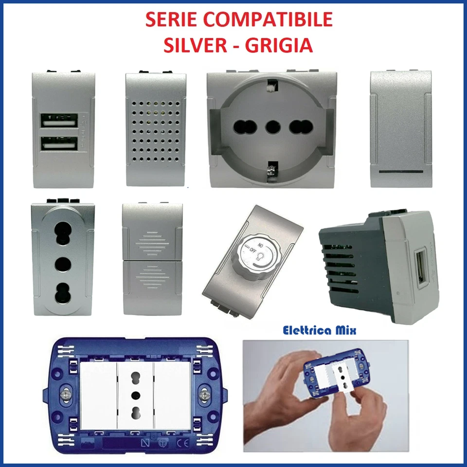 bticino living light tech compatibile presa schuko tv usb pusante deviatore grig - Immagine 1 di 1