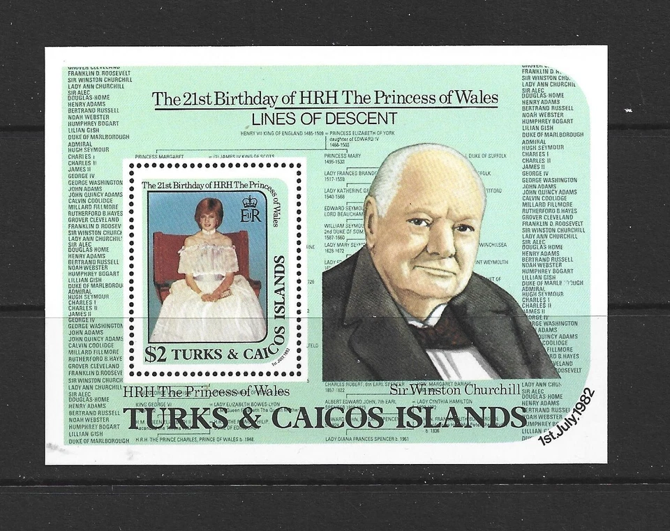 TURCOS Y CAICOS - HOJA RECUERDO PRINCESA DIANA 1982 - SCOTT 534 - MNH Foto 1 de 1