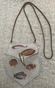 Ingrid Cusson Design Leather FISH Small Shoulder Bag Handbag Mesh Handle - Picture 1 of 6