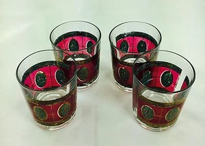 Old Decorative Old Fashioned Glasses With Colorful Decorations ( Set Of 4 ) - Picture 1 of 4