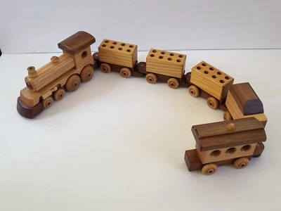 Tren de madera hecho a mano 24 soporte para crayones móvil 6 piezas decoración de fiesta Foto 1 de 4