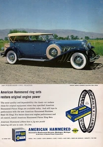 1965 American Hammered Rings anuncio impreso original con capucha Duesenberg Phaeton 1929 - Imagen 1 de 1