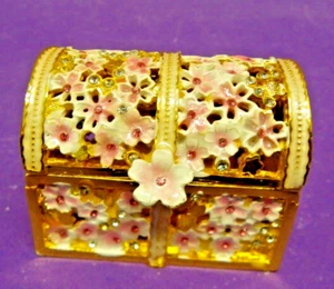 MINI Portabecchi Fiori Gioiellati Cerniera Metallo Smaltato Rosa/Oro 2,5""x2" - Foto 1 di 5