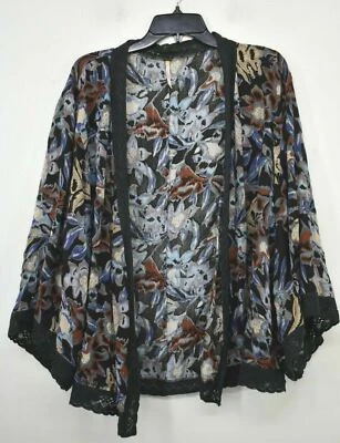 Cárdigan Free People Mujer Multicolor Frente Abierto Estampado Foral Encaje Manga Larga XS Foto 1 de 4