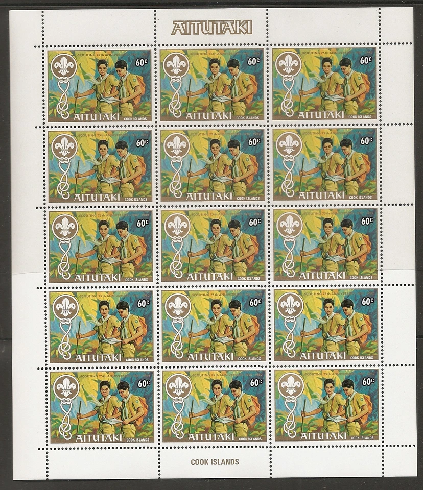 Aitutaki, Cook Islands  SC # 282 Scouting Year, Hiking. Complete Sheet. MNH - Image 1 of 1