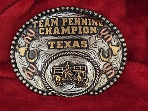 RODEO CHAMPION BELT BUCKLE TROPHY TEAM PENNING PROFESSIONAL☆TEXAS☆RARE☆421 - Picture 1 of 12