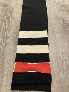 KATE SPADE 100% WOOL SCARF HUDSON BLACK/ WHITE STRIPES RED BOW 80" - Picture 1 of 11