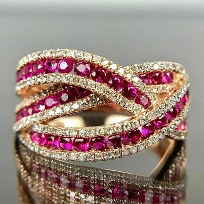 2.00Ct Round Cut Lab Created Pink Ruby Women Wedding Ring 14k Rose Gold Plated - Image 1 of 4