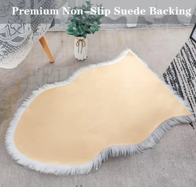 2x3 ft Faux Fur Rug White Sheepskin Chair Cover for Bedroom Sofa Living Room - Image 1 of 4