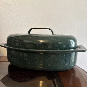 Graniteware Small Green Oval Metal Roaster Pan 11" x 7" Inside Measurement - Picture 1 of 7