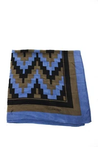 Calvin Klein Womens Geometric Print Lightweight Silk Scarf Navy Blue Brown 34" - Picture 1 of 5