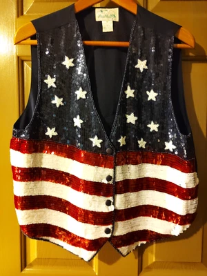Quacker Factory Sequined Patriotic Vest Womens Medium USA American Flag July 4th - Image 1 of 4