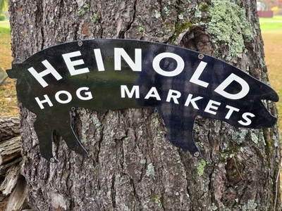 GRAN LETRERO DE PORCELANA VINTAGE HEINOLD HOG MARKET 24"x11" Foto 1 de 4