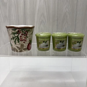 Yankee Candle VANILLA LIME 3 Votives + Ceramic Votive Holder Apple Fall Holiday - Picture 1 of 15