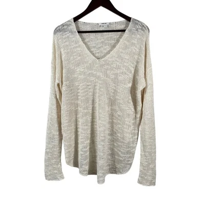 Suéter Helmut Lang 100 % seda tejido para mujer L crema cuello en V dobladillo asimétrico lujo Foto 1 de 4