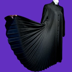 Vintage 60er Akkordeon Plissee schwarz Twill ausgestellt Mantel Umhang Jacke Mantel Mod - Bild 1 von 10