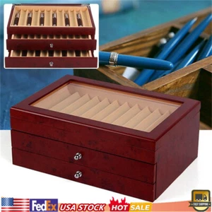 3 Schichten 34 Schlitz Füllfederhalter Display Box Holz Sammler Aufbewahrung Organizer Etui - Bild 1 von 9