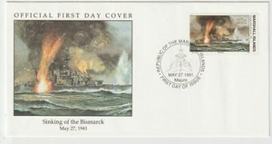 27/5/1990 Marshall Islands FDC - WWII - Sinking of the Bismarck #4 - Picture 1 of 2