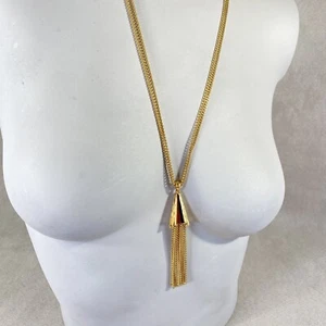 Vintage LONG SIGNED MONET DOUBLE CHAIN GOLDTONE NECKLACE 25" - Picture 1 of 7