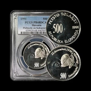 SLOVENIA. 1991, 500 Tolarjev, Silver - PCGS PR68 - Top Pop 🥇 Independence - Picture 1 of 5