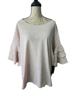 Ana Woman 4X Melierter Haferflocken Pullover Oberteil Lagenlook Glockenärmel U-Ausschnitt - Bild 1 von 11