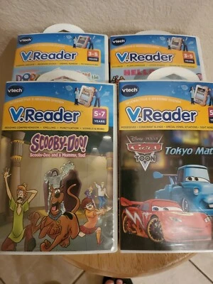 Vtech V.Reader Lot Of 7 Games 2 Dora, Cars ( rare) Scooby-Doo, Hello, Toy Story  - Image 1 of 4